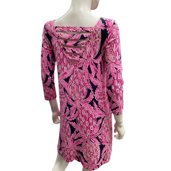 Lilly Pulitzer Dress Women’s Size S Stretchy 3/4 Sleeve Back With Cut Outs Pink - Picture 4 of 5